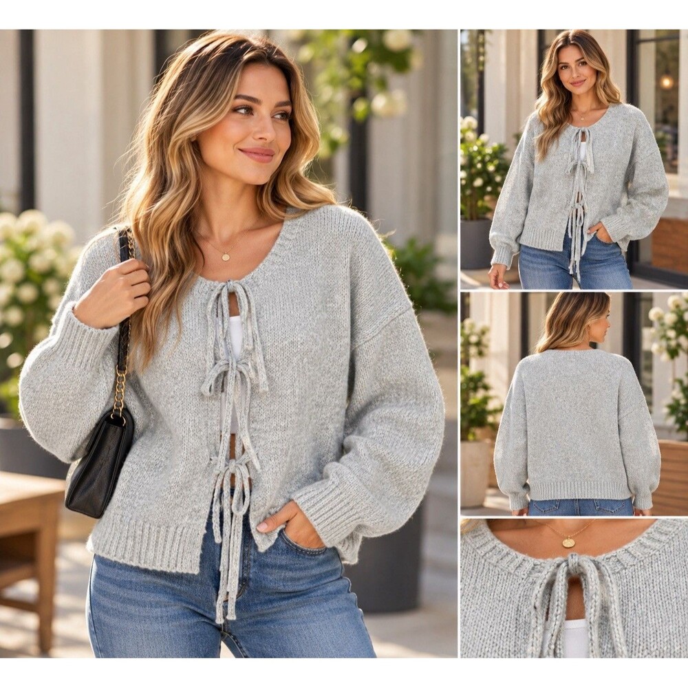 Pretty Garden Women's Tie Front Bow Cardigan Sweater Size S